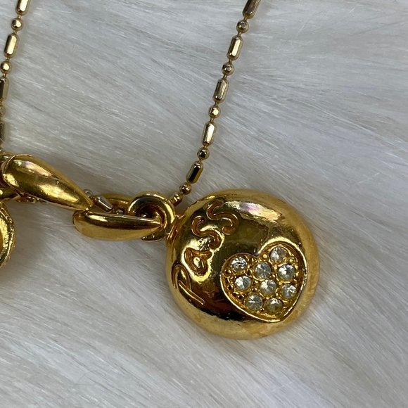 18KGP 2-Strand Necklace Gold Tone Rhinestone Heart Pendant 16" - Picture 4 of 8